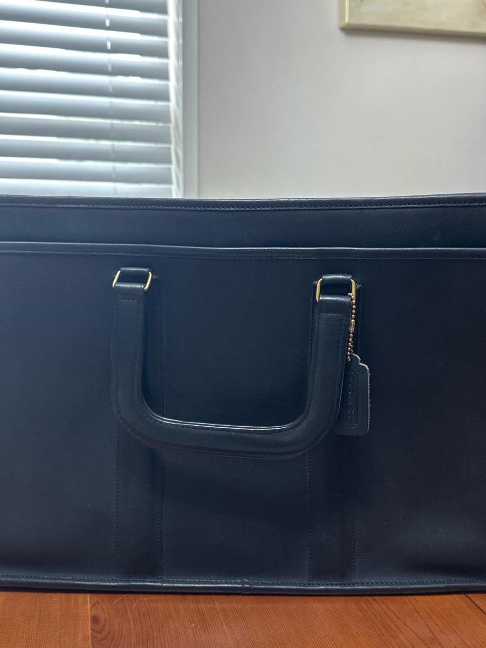 Possible Vintage Coach Black Leather Laptop Tote with Gold Hardware
